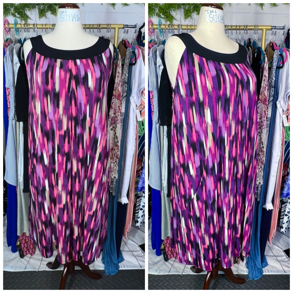 👗 |•MAGGIE BARNES•| Pink Multicolor Tent Dress w/ Pockets! Size 3X 26/28W